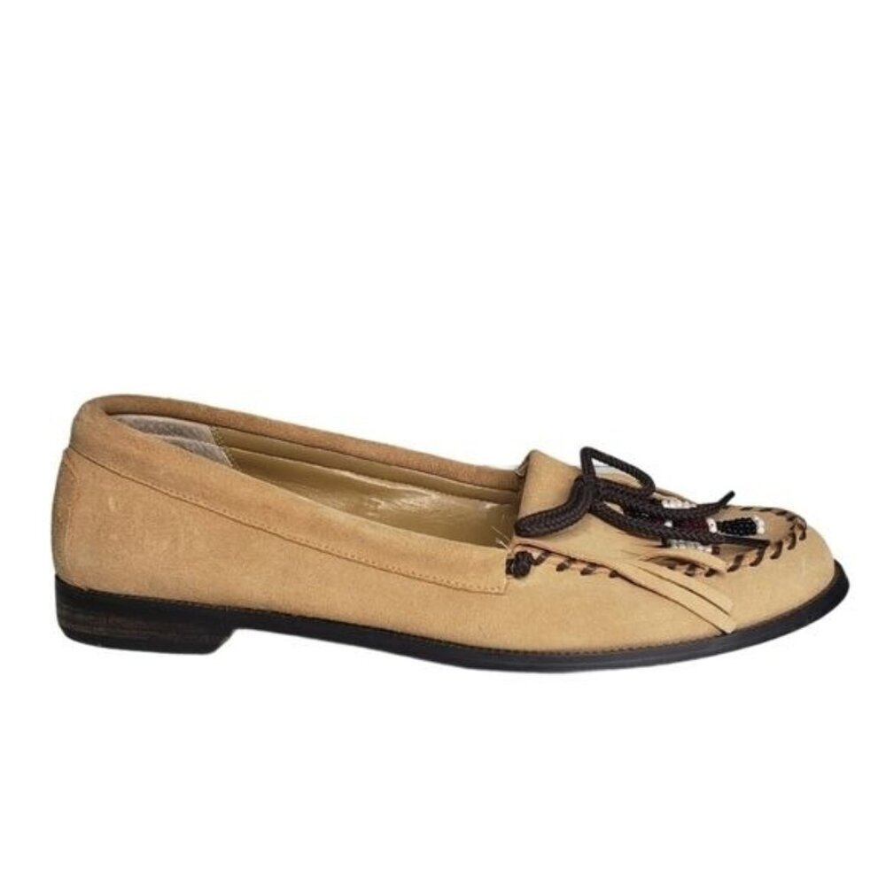 Glory II Suede‎ Moccasin Loafers Beaded Indian Design Shoes Women's Size 8.5
